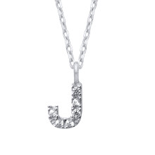 Jewelco London Ladies Rhodium Plated Sterling Silver Encrusted Mini Initial Pendant Necklace 16 + 1 inch - GIN6J