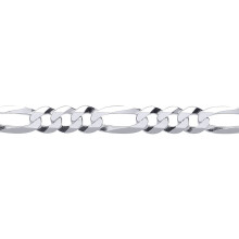 (20) Jewelco London Rhodium Plated Sterling Silver Diamond-cut 3+1 Figaro Chain Necklace 7mm - GVCH48