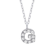 Jewelco London Ladies Rhodium Plated Sterling Silver Encrusted Mini Initial Pendant Necklace 16 + 1 inch - GIN6G