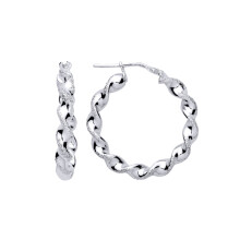 Jewelco London Ladies Rhodium Plated Sterling Silver Frosted Satin Chunky Twist Hoop Earrings 26mm 4mm - ER139