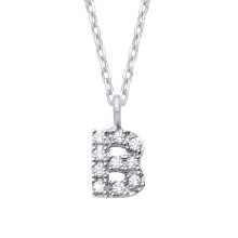 Jewelco London Ladies Rhodium Plated Sterling Silver Encrusted Mini Initial Pendant Necklace 16 + 1 inch - GIN6B