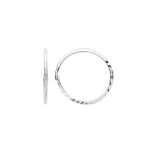 Jewelco London Ladies Rhodium Plated Sterling Silver Diamond-cut Hinged Sleeper Hoop Earrings - ER116