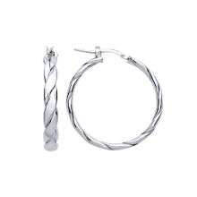 Jewelco London Ladies Rhodium Plated Sterling Silver Plaited Chunky Twist Hoop Earrings 28mm 4mm - ER141