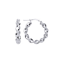 Jewelco London Ladies Rhodium Plated Sterling Silver Frosted Satin Chunky Twist Hoop Earrings - ER152