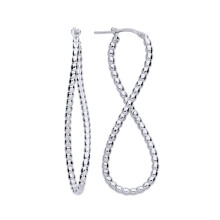 Jewelco London Ladies Rhodium Plated Sterling Silver Bead Edge Infinity Figure 8 Drop Hoop Earrings - ER154
