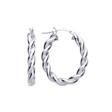 Jewelco London Ladies Rhodium Plated Sterling Silver Plaited Chunky Twist Oval Hoop Earrings 24mm 4mm - ER146