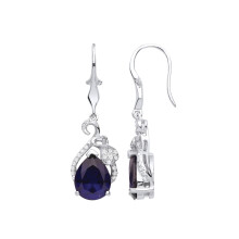 Jewelco London Ladies Rhodium Plated Sterling Silver Blue Pear CZ Love Heart Tail Cluster Floral Drop Earrings - GVE982