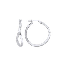 Jewelco London Ladies Rhodium Plated Sterling Silver Diamond-cut Brick Road Wavy Hoop Earrings - ER156