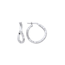 Jewelco London Ladies Rhodium Plated Sterling Silver Diamond-cut Brick Road Wavy Hoop Earrings - ER155