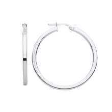 Jewelco London Ladies Rhodium Plated Sterling Silver Square Tube Hoop Earrings 32mm - ER120