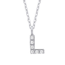 Jewelco London Ladies Rhodium Plated Sterling Silver Encrusted Mini Initial Pendant Necklace 16 + 1 inch - GIN6L