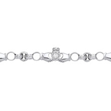 Jewelco London Kids Sterling Silver Heart CZ Triple Claddagh Engraved Belcher Charm Bracelet 4mm 5.5 inch - GVB559