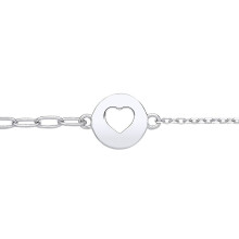 Jewelco London Ladies Rhodium Plated Sterling Silver Love Heart Round Disc Tag Charm Bracelet 2mm 7 + 1 inch - GVB539