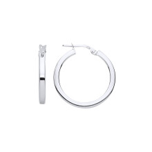 Jewelco London Ladies Rhodium Plated Sterling Silver Square Tube Hoop Earrings 22mm - ER119