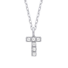 Jewelco London Ladies Rhodium Plated Sterling Silver Encrusted Mini Initial Pendant Necklace 16 + 1 inch - GIN6T