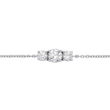 Jewelco London Ladies Rhodium Plated Sterling Silver CZ Graduated Trilogy Rolo Charm Bracelet 7 + 1 inch - GVB566