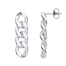 Jewelco London Ladies Rhodium Plated Sterling Silver Plaited Flat Twist Oval Hoop Earrings 15mm 4mm - ER147