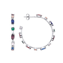 Jewelco London Ladies Sterling Silver Blue Purple Green Marquise CZ Ferris Wheel Alternating Eternity Hoop Earrings 35mm - EAG1203