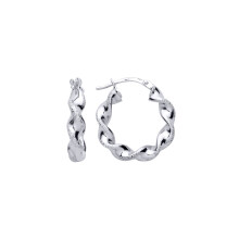 Jewelco London Ladies Rhodium Plated Sterling Silver Frosted Satin Chunky Twist Hoop Earrings - ER151