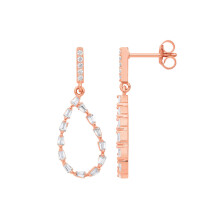 Jewelco London Ladies Rose Gold-Plated Sterling Silver Baguette CZ Flame Raindrop Cluster Rolo Drop Earrings - EAG1214