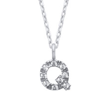 Jewelco London Ladies Rhodium Plated Sterling Silver Encrusted Mini Initial Pendant Necklace 16 + 1 inch - GIN6Q