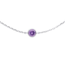 Jewelco London Ladies Rhodium Plated Sterling Silver Purple CZ Donut Solitaire Charm Bracelet 7 + 1 inch - GVB488