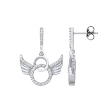 Jewelco London Ladies Rhodium Plated Sterling Silver CZ Halo Angel Wings Devil Horns Drop Earrings - EAG1220