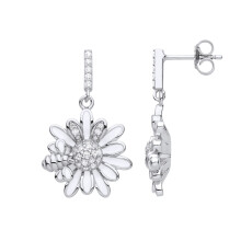 Jewelco London Ladies Rhodium Plated Sterling Silver CZ Honey Bee Daisy Sunflower Drop Earrings - EAG1137