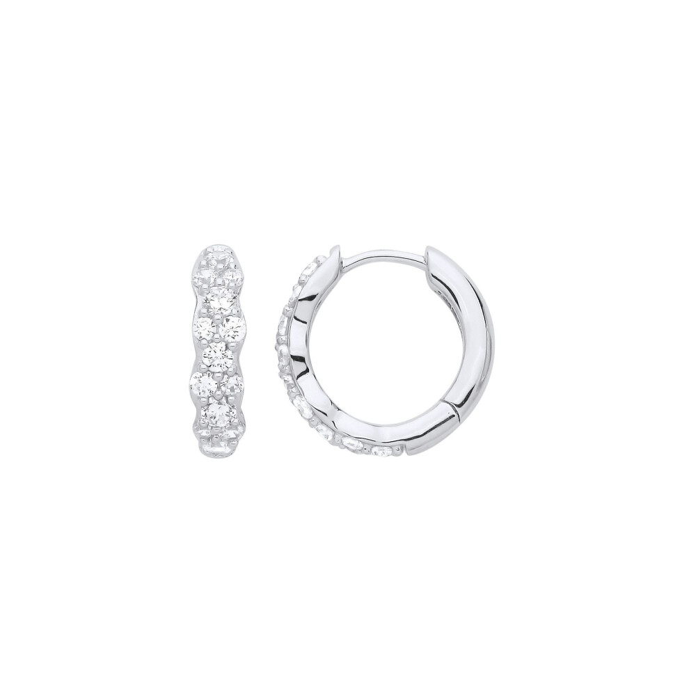 Jewelco London Ladies Rhodium Plated Sterling Silver Cz Wobbly Eternity Huggie Hoop Earrings - Eag1225