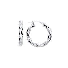 Jewelco London Ladies Rhodium Plated Sterling Silver Crinkle Crush Twist Hoop Earrings 20mm - ER137-15MM