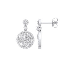 Jewelco London Ladies Rhodium Plated Sterling Silver CZ Circle of Life Multi Cluster Drop Earrings - EAG1232