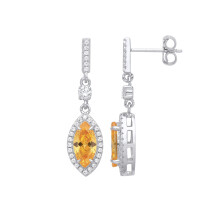 Jewelco London Ladies Rhodium Plated Sterling Silver Yellow Marquise CZ Ice and Fire Hail Drop Earrings - EAG1231