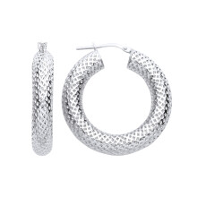 Jewelco London Ladies Rhodium Plated Sterling Silver Snake Skin Mesh Hoop Earrings - ER130