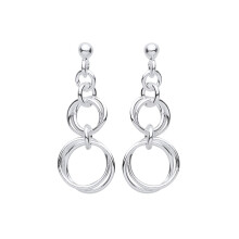 Jewelco London Ladies Rhodium Plated Sterling Silver Graduated Chinese Magic Linked Rings Drop Earrings - EAG1149