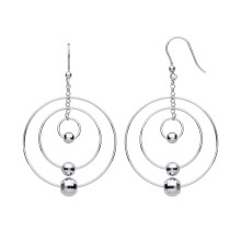 Jewelco London Ladies Rhodium Plated Sterling Silver Triple Disco Bead Circles Atom Orbit Drop Earrings - EAG1154