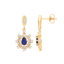 Jewelco London Ladies Gold-Plated Sterling Silver Blue Pear CZ Fuzzy Turtle Cluster Leaf Drop Earrings - EAG1138