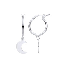 Jewelco London Ladies Rhodium Plated Sterling Silver Hanging Crescent Moon Charm Hoop Drop Earrings - EAG1152
