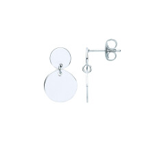 Jewelco London Ladies Rhodium Plated Sterling Silver Lil n Large Double Disc Drop Earrings - EAG1080