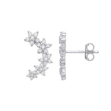 Jewelco London Ladies Rhodium Plated Sterling Silver CZ Shooting Star Flower Cluster Drop Earrings - EAG1163