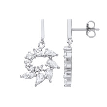 Jewelco London Ladies Rhodium Plated Sterling Silver Pear Marquise CZ Spiny Shell Scorpion Stinger Tail Drop Earrings - EAG1113