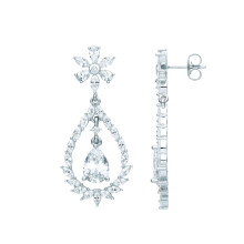 Jewelco London Ladies Rhodium Plated Sterling Silver Pear Marquise CZ Fiery Snowflake Chandelier Drop Earrings - EAG1084