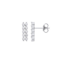 Jewelco London Ladies Rhodium Plated Sterling Silver CZ Double 5 Stone Eternity Drop Earrings - EAG1125