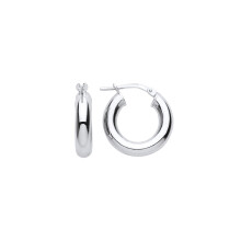 Jewelco London Ladies Rhodium Plated Sterling Silver Round Tube Donut Hoop Earrings 16mm 4mm - ER124