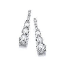 Jewelco London Ladies Rhodium Plated Sterling Silver CZ Graduated Trilogy Eternity Drop Earrings - EAG1184