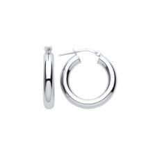 Jewelco London Ladies Rhodium Plated Sterling Silver Round Tube Donut Hoop Earrings 20mm 4mm - ER125