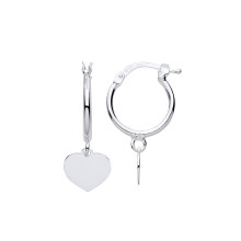 Jewelco London Ladies Rhodium Plated Sterling Silver Hanging Love Heart Charm Hoop Drop Earrings - EAG1150