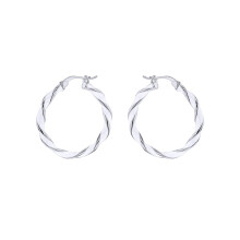 Jewelco London Sterling Silver White Enamel Ice Candy Ribbon Twist 3mm Hoop Earrings 26mm - 8-51-3143