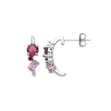 Jewelco London Sterling Silver Garnet Lilac Oval CZ Arced Bridge Assortment Cluster Toi et Moi Drop Earrings - EAG1254
