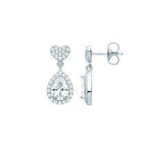Jewelco London Ladies Rhodium Plated Sterling Silver Pear CZ Love Heart Inverted Balloon Drop Earrings - EAG1060