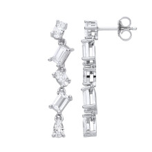 Jewelco London Ladies Rhodium Plated Sterling Silver Pear Oval CZ 5 Stone Pick n Mix Drop Earrings - EAG1116